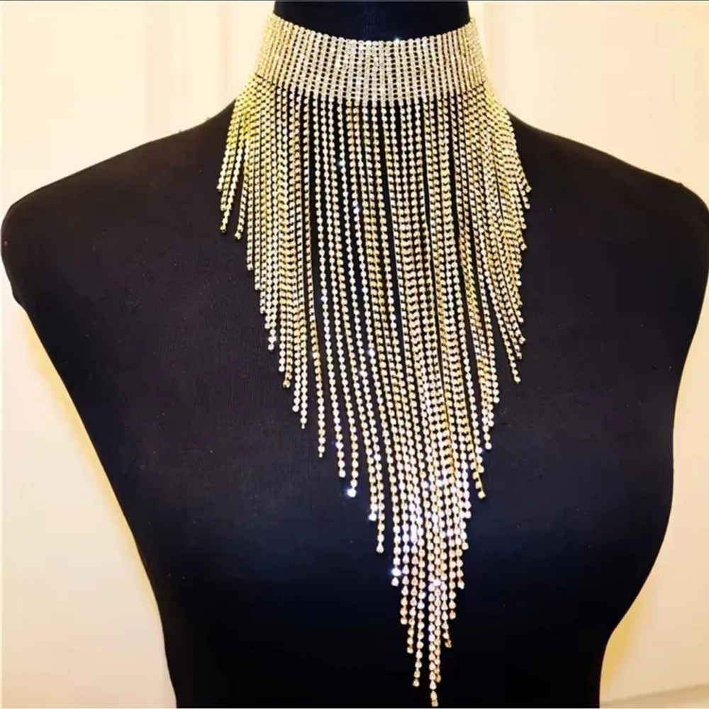 Tassel Zircon Fringe Choker Luxury Necklace - Picture 6 of 12